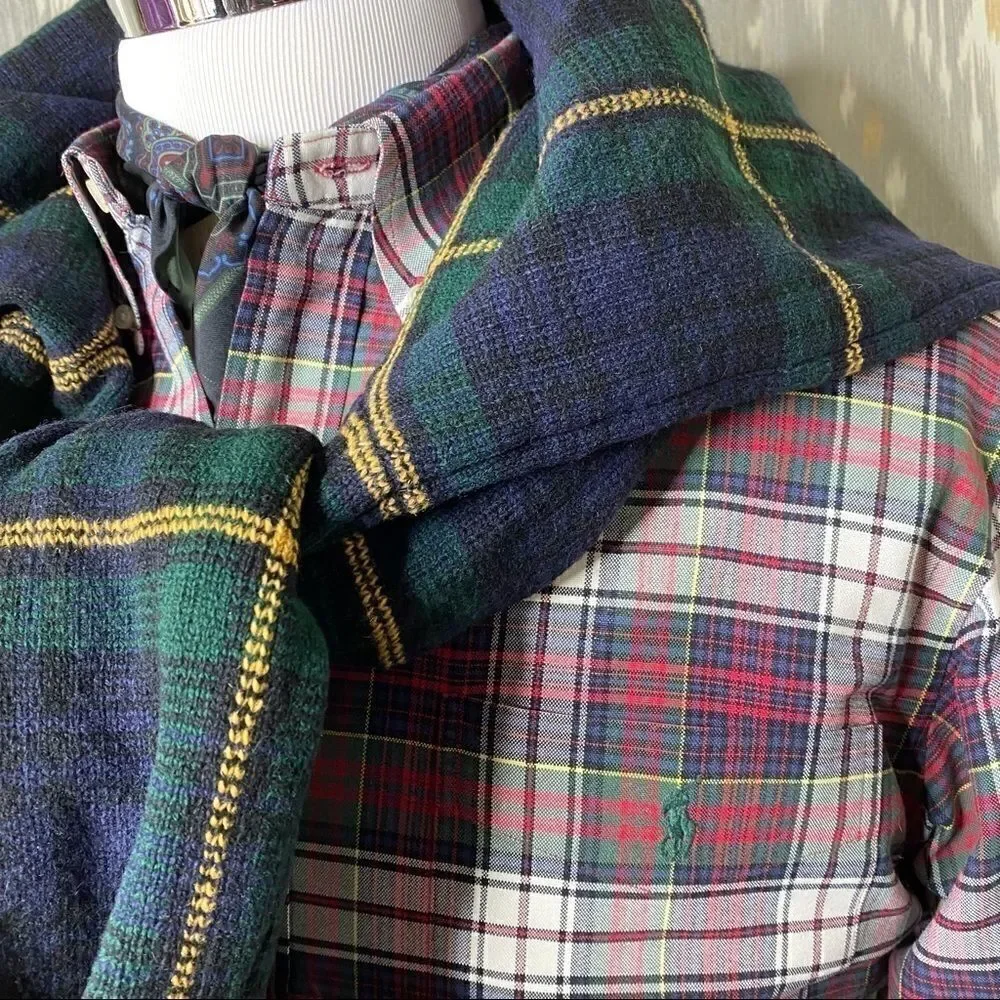 Polo Ralph Lauren Classic Tartan Plaid Oxford Button Down Shirt Red Navy Green
